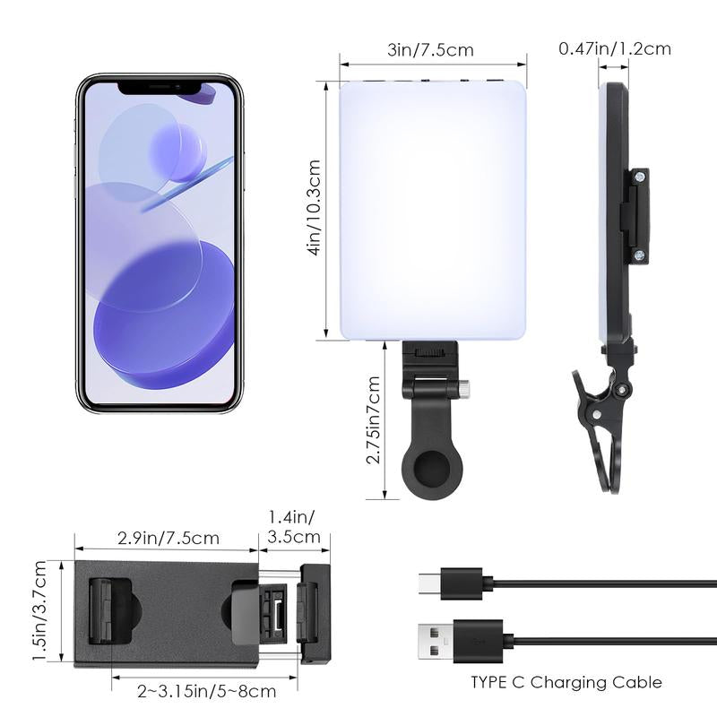 60 LED High Power Selfie light,Rechargeable Clip Fill Video Conference Light with Front & Back Clip