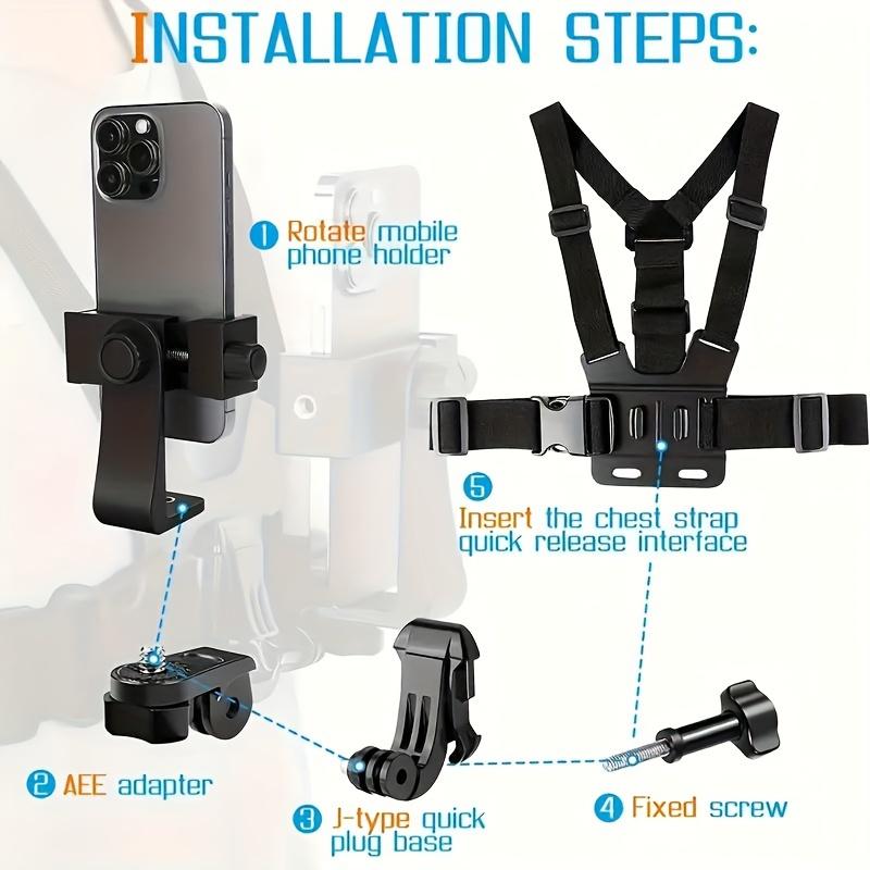 Chest strap phone holder, adjustable phone chest strap holder
