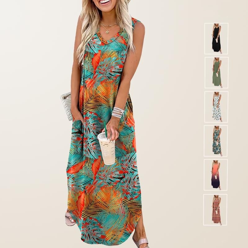 Summer Dresses Maxi Dress Vacation Beach Sundresses 2025 with Pockets
