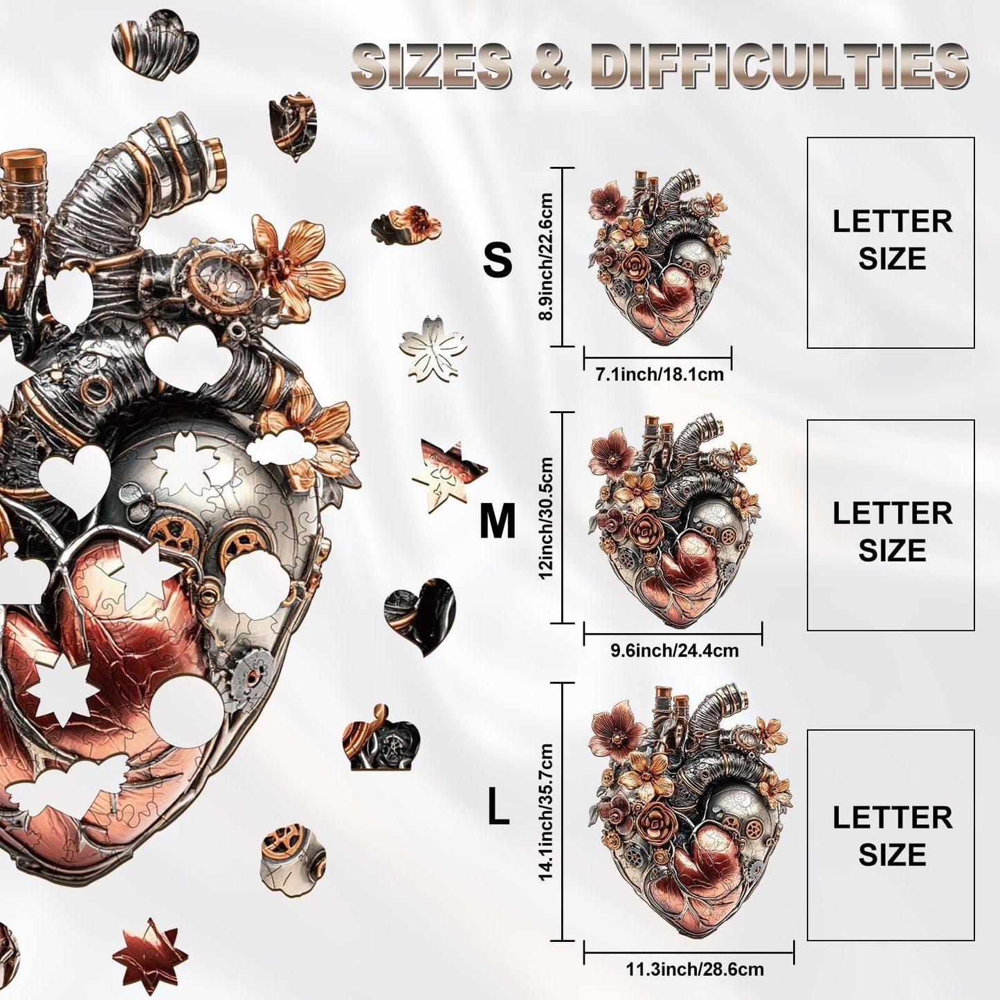 π π₯ Visual 3D Mechanical Heart Wooden Jigsaw Puzzles - Gifts for Adults and Kids