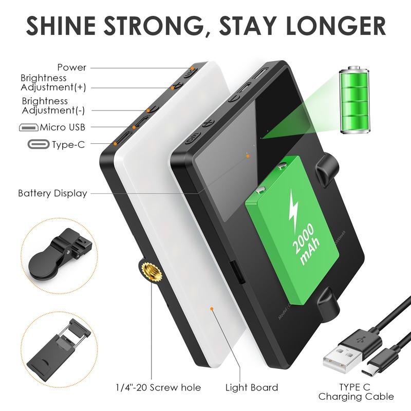 60 LED High Power Selfie light,Rechargeable Clip Fill Video Conference Light with Front & Back Clip