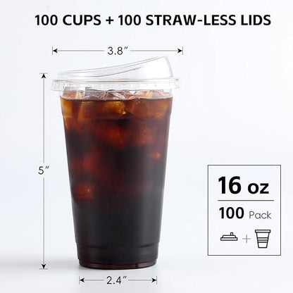 16oz-24oz crystal clear plastic cup, disposable cup with lid, perfect for iced coffee and on-the-go beverages.
