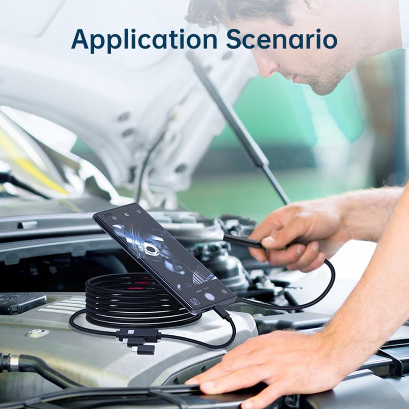 16.4ft Endoscope Camera with Light for iPhone and Android, 1920P HD IP67 Waterproof Borescope with 8 Adjustable LED Lights, Semi-Rigid Snake Camera, 7.9mm Black, Diagnostic Tool