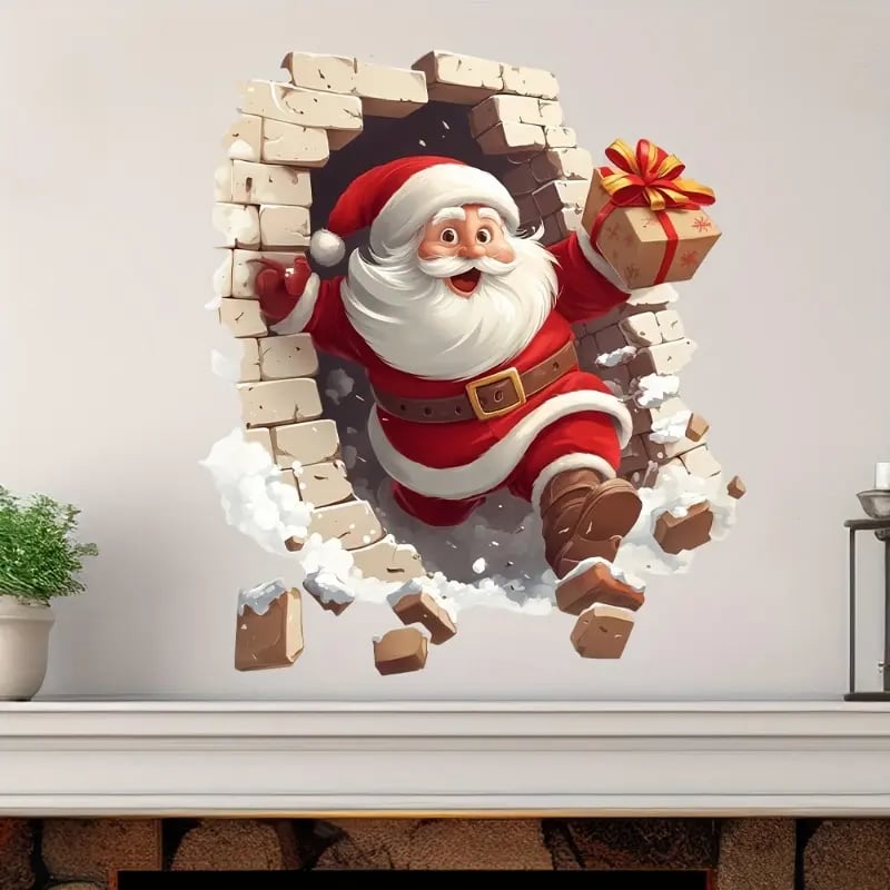 "Santa's Breaking In!" Christmas Wall Sticker 🎅 Funny Holiday Decor for Home 🎄