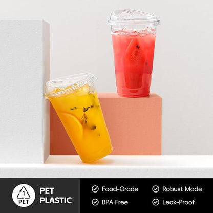 16oz-24oz crystal clear plastic cup, disposable cup with lid, perfect for iced coffee and on-the-go beverages.