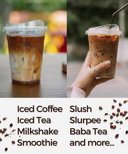 16oz-24oz crystal clear plastic cup, disposable cup with lid, perfect for iced coffee and on-the-go beverages.