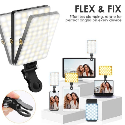 60 LED High Power Selfie light,Rechargeable Clip Fill Video Conference Light with Front & Back Clip
