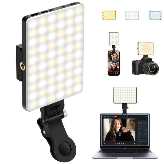 60 LED High Power Selfie light,Rechargeable Clip Fill Video Conference Light with Front & Back Clip
